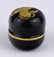 1X319 Régi keleti Fu kutya aranyoroszlános fényes fekete lakkdoboz