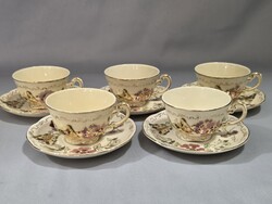 Zsolnay pillangó mintás kávés, mokkás 5 db csésze alátéttel ÁR/DB