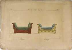 1X226 Antik 19. századi bútor lap nyomat, színezett litográfia