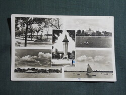 Képeslap,Szerbia,Palicsfürdő,víztorony,strand,park sétány,vitorlás hajó látkép,részlet,1940