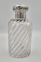 Antik (1883) ezüst szerelékes nagy méretű parfümös, púderes üveg