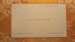 Vitézi névjegykártya - v. Tömösy Endre
