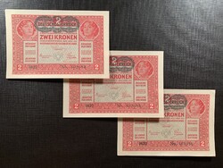 ***  3 db sorszámkövető aUNC 1917-es 2 korona ***