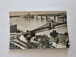 Budapest skyline - parliament, chain bridge black and white old postcard