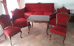 Régi neobarokk kanapé, fotel, szék, asztal / garnitúra.