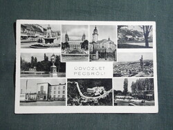 Képeslap,Pécs,Zsolnay kút,székesegyház,balokány strand,egyetem,Tettye,havihegy,1944-