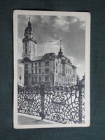 Postcard, Pécs, Széchenyi Square, Town Hall, Centrum shopping mall view, detail, 1950-