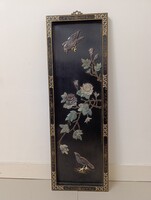 Antik kínai dombor zsírkő madár növény berakásos fekete lakk kép 263 5334