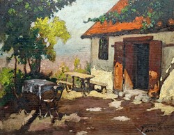 Thomas Antal (1889-1967): Kocsma (olajfestmény) Vajdaság, Szerbia, Fehértemplom, Versec