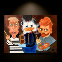 Forray Nóry – Értékek evolúciója (Picasso, Van Gogh, Donald Kacsa) modern festmény vászon pop art