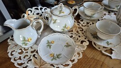 Gyönyörű, szép aranyozás, Zsolnay- SÁRGARÓZSÁS - barokkos- kávéskészlet , 5 személyes + 1 alátét! --