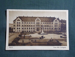 Postcard, Pécs, Szent Mór College, park view, detail, College publisher, Pécs, 1940-