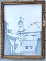 20th century Hungarian painter: Sándor Ziffer – Tower (graphic)