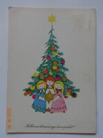 Régi grafikus karácsonyi üdvözlő képeslap, Lazetzky Stella rajz