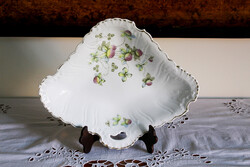 PS L kézzel festett, szamócás, szögletes, antik, fülestál. Gyűjtői darab.