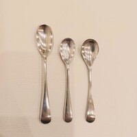 Régi ezüstözött alpakka, jelzett fűszerkanál, patika kanál 3 db.