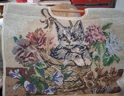 Aranyos cicás gépi gobelin szőttes táska