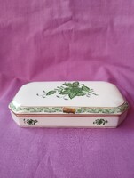 Herendi porcelán. Zöld Apponyi mintás porcelán doboz. Ritka!!!
