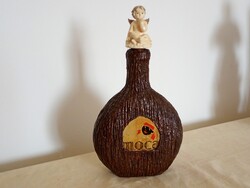 Decorative Glass Bottle with Putt Angel Stopper, Mocha 5dl, Paper Mâché Bark Effect Coating, 1960s - Retro Lacquered