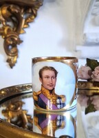 Ritkaság!  Francia finomporcelán, kézzel festett, litron csokoládés csésze