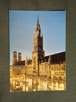 Képeslap,Németország,München,Marienplatz,városháza,templom,múzeum látkép,részlet,1980-
