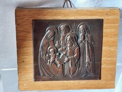 Vintage réz dombormű falikép, Jézus születése Betlehemben, a három királyok látogatása