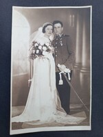 Magyar királyi honvédtiszt esküvői portréja menyasszonyával Horthy-korszak Szombathely Balogh Ernőné