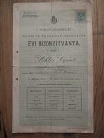 Régi bizonyítvány, Állami fa-és fémipari iskola, Marosvásárhely 1901 és 1902 év ,2db papírrégiség