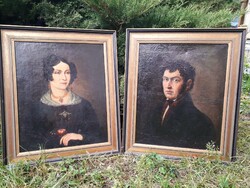 2 db. Biedermeier festmény, női-férfi portré.