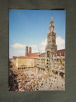 Képeslap,Németország,München,Marienplatz,városháza,templom,múzeum látkép,részlet,1980-
