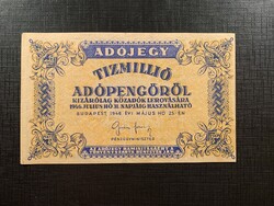 ***  Ritka vízjeles, fordított címeres 10 millió  Adópengő  ***