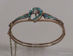 Antique Art Nouveau Silver Turquoise and Pearl Cuff Bracelet from circa 1900