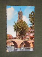 Képeslap,Hollandia,Utrecht,csatorna,híd,katedrális,templom látkép,részlet,1964-