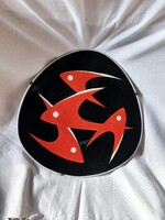 Fekete János által tervezett,Zsolnay ,art deco stilizált halmotívumos kínálótál, falidísszé alakítva