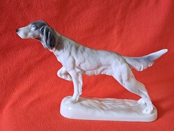 Nagy méretű, német Katzhütte pointer vadászkutya porcelán figura