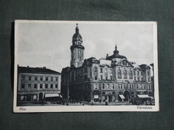 Postcard, Pécs, Széchenyi Square, Town Hall, shops, Barasits Bp. edition, 1940-
