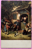 Antik Stengel művész képeslap - A hegedűs / Adriaen Van Ostade festménye után