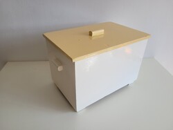 Régi fedeles fa láda fogantyús vintage tároló láda fenyő faláda