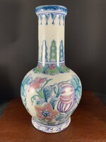 Antik régi virágos mintás nagy kínai (Qing) váza