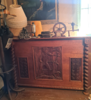 Hatalmas eklektikus vadászjelenetes csavart díszített bárpult fogadópult bútor vadászházba kúriába