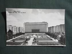 Postcard, Romania, Bucharest, Garil de Nord square, park, train station, 1960-