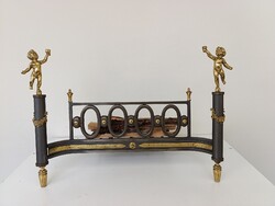 Fahasáb tartó antik kovácsolt vas sárgaréz dísszel kályha kandalló elé való tűzkutya 522 5461