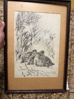 Csergezán Pál: Fogoly madarak az erdőben, 1970