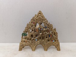 Antik zsidó szalvétatartó réz menora menóra dísz Jerusalem felirat Jeruzsálem épületei 255 5420