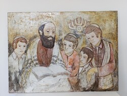 Zsidó festmény antik olaj vászon keret nélkül 1972 dávid csillag menora szignált 512 5447
