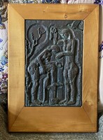 SOMOGYI JÓZSEF (1916-1993) MUNKÁCSY DÍJAS SZOBRÁSZ, NŐI AKT, FÜRDŐZŐ LÁNYOK, BRONZ FALIKÉP SZÉLES FA