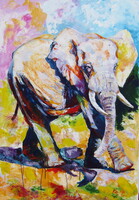 Walking majestic elephant ii - acrylic painting / walking majestic elephant ii - acrylic painting