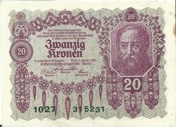20 korona kronen 1922 Ausztria Magyarország aUNC