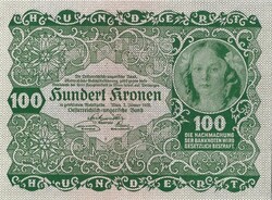 100 korona kronen 1922 Ausztria Magyarország UNC.