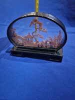 Vintage San You keleti kézzel faragott parafa művészet 3D dioráma daruk, pagoda & bonsai